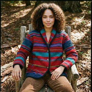 Vintage 90s Woolrich Blanket Jacket Wool Striped Aztec Red Western Workwear L